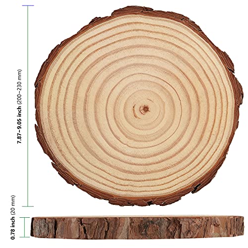 HAKZEON 8 PCS 8-9 Inches Natural Wood Slices, 4/5 Inches Thick Wood Rounds with Bark, Unfinished Wooden Discs for Crafts Rustic Wedding Ornaments, HAKZEON