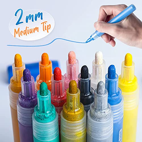 JR.WHITE 36 Acrylic Paint Pens for Rock Painting, Canvas, Wood, Glass, Fabric, Metal, Plastic, Paint Marker for Kids Adults Art and Craft Making JR.WHITE