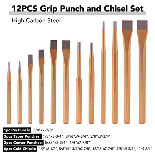 TLIMUS 28 Pieces Punch and Chisel Set, Including Taper Punch, Cold Chisels, Pin Punch, Center Punch