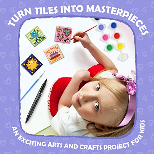 Magnetic Mini Tile Art - DIY Craft Kit; Design and Paint Magnet Tiles - Kids Paint Arts & Crafts Project; Includes 12 Tile Magnets, 8 Paint Colors, 2 - WoodArtSupply