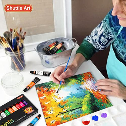 Shuttle Art Acrylic Paint Set, 15 x 12ml Tubes Artist Quality Non Toxic Rich Pigments Colors Perfect for Kids Adults Beginners Artists Painting on