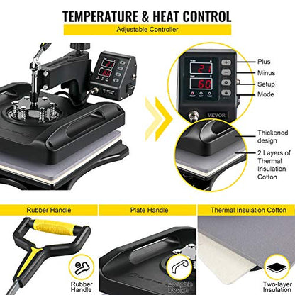 VEVOR Upgraded Heat Press Machine - 8 in 1 Heat Press 15x15, 360° Swing Away Heat Press for Sublimation, DIY T-Shirts/Hats/Mugs/Heat Transfer