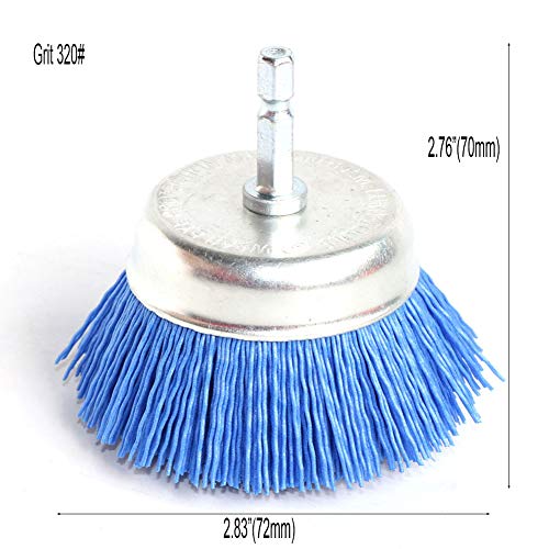 FPPO 3Pcs 3 Inch Assorted Cup Brushes Abrasive Wire Nylon Cup Brush for Drill,Grit 80 120 320 with 1/4" Shank,Rotary Brushes for Machines FPPO
