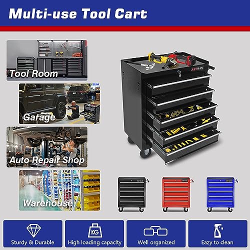 MHEOMTME 5-Drawers Tool Cabinets On Wheels, Rolling Tool Chest with Drawers, Craftsman Tool Box with Keyed Locking System, Tool Storage Organizer for MHEOMTME