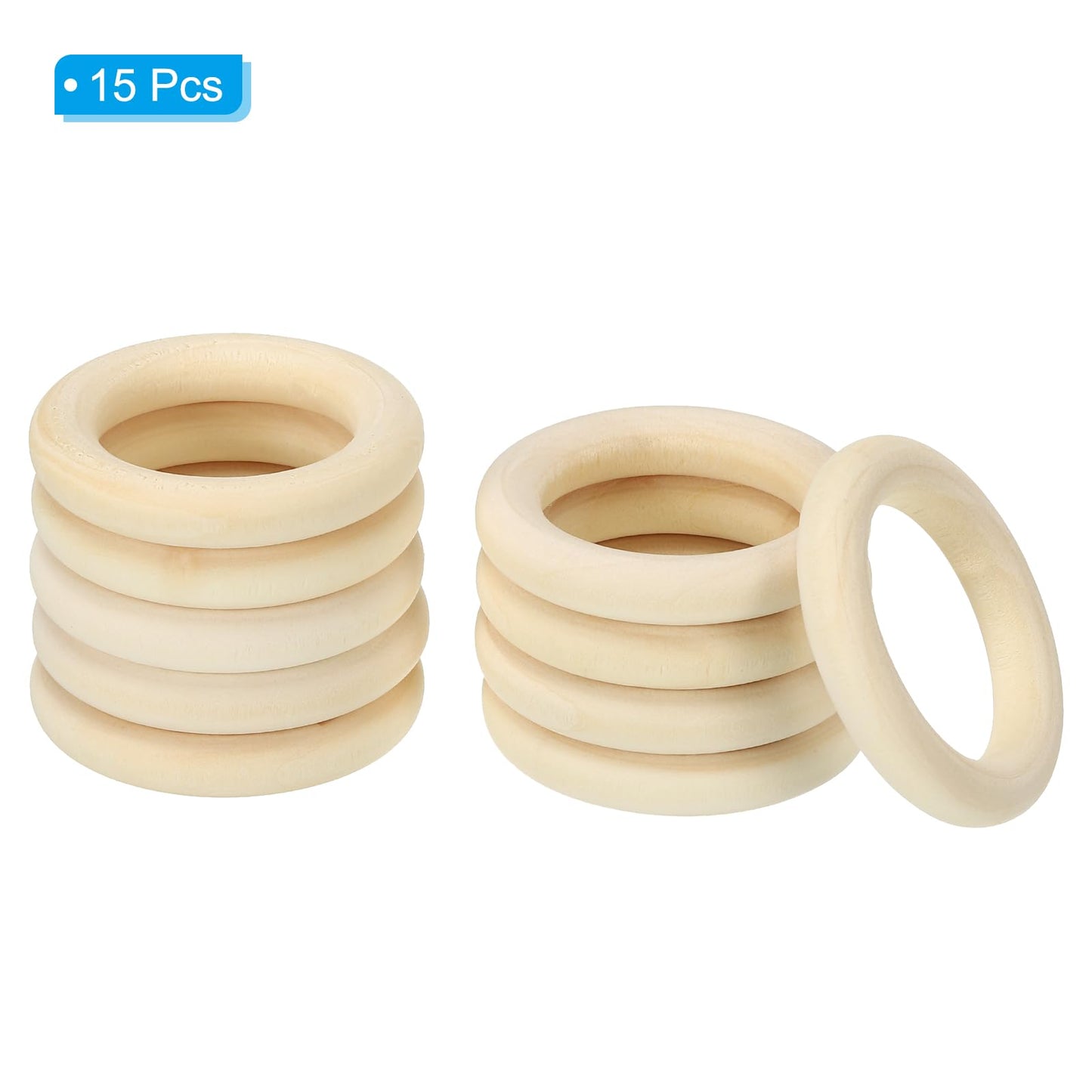 PATIKIL 40mm 1.6" Natural Wooden Rings, 15Pcs 7mm Thick Unfinished Wood Ring Wood Loop Circle for Craft Pendant DIY Jewelry Making Macrame - WoodArtSupply