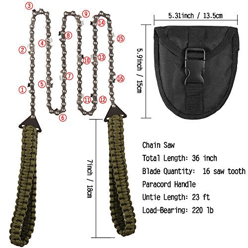 Pocket Chainsaw with Paracord Handle 36 Inches 16 Teeth Long Chain Hand Saw Fast Wood & Tree Cutting Emergency Survival Gear Best for Camping Skyocean