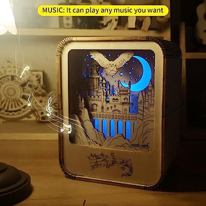 Music park 3D Wooden Puzzles Musical Castle Night Light Music Box Model Kits Handmade DIY Birthday Gift Girls and Women,Age 14+