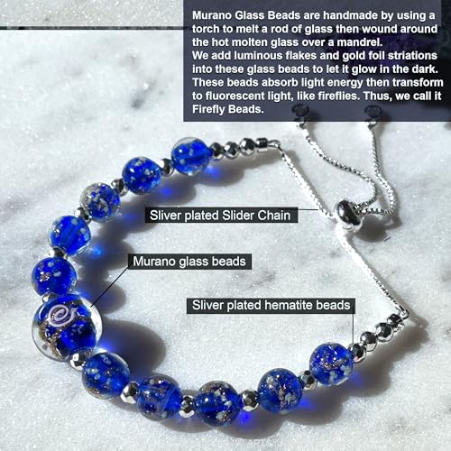 ARTSY CRAFTS INC Glow in The Dark Firefly Beads Bracelets Necklaces, Murano Glass Beads Crystal Birthstone Beaded Jewelry Adjustable Slider Chain ARTSY CRAFTS INC