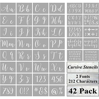 Letter Stencils for Painting on Wood - 42 Pack Large Alphabet Stencil Templates with Numbers and Signs, Reusable Letters and Numbers Stencils in 2 - WoodArtSupply