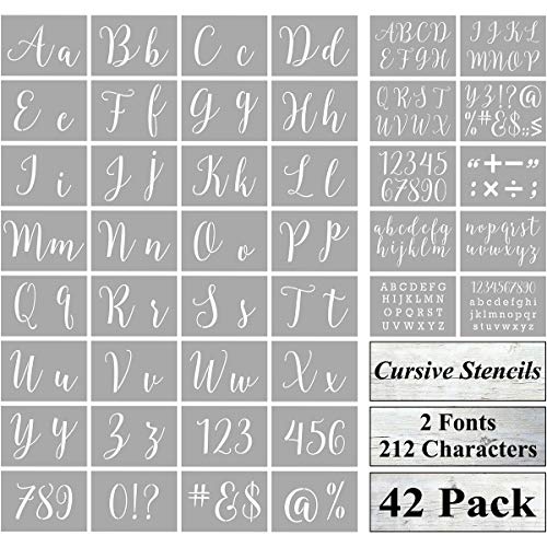 Letter Stencils for Painting on Wood - 42 Pack Large Alphabet Stencil Templates with Numbers and Signs, Reusable Letters and Numbers Stencils in 2