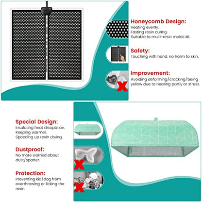 Resin Heating Mat with Cover Timer, Fast Resin Curing Mat, Epoxy Heater Silicone Heat Pad Drying Machine - WoodArtSupply