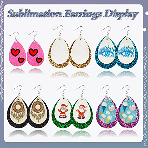 SHUANGART 194 Pcs Sublimation Blank Superfine Glitter Faux Leather Earrings Kit, Chunky Glitter Teardrop Leather Earrings with Sublimation Paper for ROORUZ