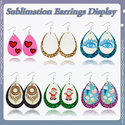 SHUANGART 194 Pcs Sublimation Blank Superfine Glitter Faux Leather Earrings Kit, Chunky Glitter Teardrop Leather Earrings with Sublimation Paper for - WoodArtSupply