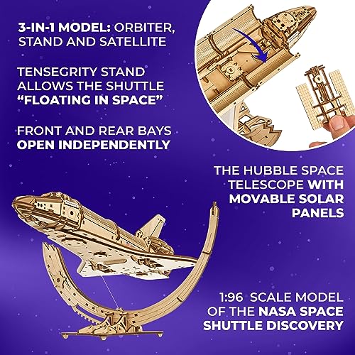 UGEARS NASA Space Shuttle Discovery - Wooden Models to Build for Adults - Space Shuttle Model Kit - Mechanical 3D Puzzle Wooden Model Kit for Adults UGEARS