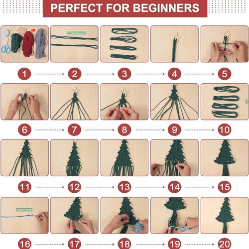 Macrame Christmas Tree Craft Kit, 4 PCS Macrame DIY Kit for Adults Beginners with Instructions Macrame Ornaments for Christmas Tree Macrame Christmas - WoodArtSupply