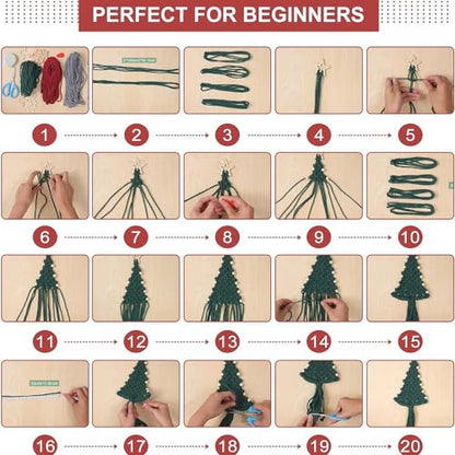 Macrame Christmas Tree Craft Kit, 4 PCS Macrame DIY Kit for Adults Beginners with Instructions Macrame Ornaments for Christmas Tree Macrame Christmas - WoodArtSupply