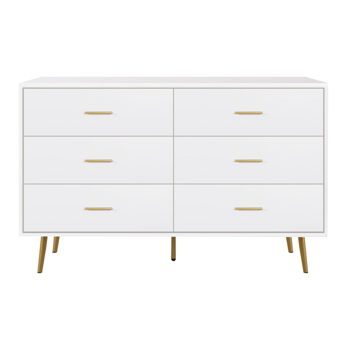 Polar Aurora Wood Dresser for Bedroom,Wood Mid Century Modern Chests of Drawer,6 Drawer Double Dresser with Metal Handles for Bedroom, Hallway, Polar Aurora