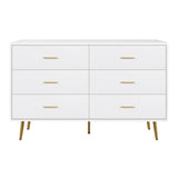 Polar Aurora Wood Dresser for Bedroom,Wood Mid Century Modern Chests of Drawer,6 Drawer Double Dresser with Metal Handles for Bedroom, Hallway, Polar Aurora