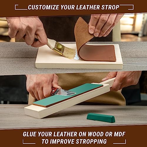 BeaverCraft Stropping Leather Strop for Knife Sharpening Strop LS2P1 - Knife Stropping Kit 3 x 8 IN - Knives Sharpener with Honing Strop Polishing BeaverCraft