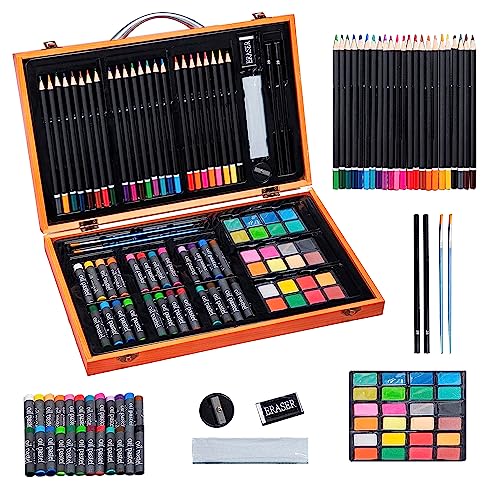 MAHITOI 80+ Pieces Deluxe Artist Studio Creativity Set Wood Box Case - Art Painting, Sketching Drawing Set, Starter Kit & Educational Profesional Art MAHITOI