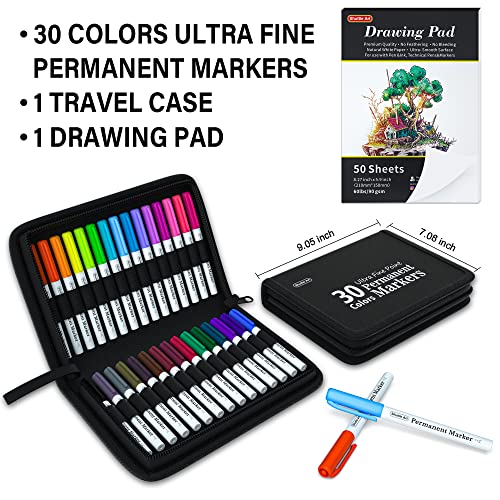 Shuttle Art Permanent Markers, 30 Assorted Colors Ultra Fine Point Permanent Marker Packed in Travel Case, Ideal Colored Markers Set for Adults