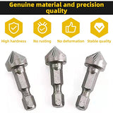 TorSor 3 Pack Countersink Drill Bit Chamfer Bits 6 Flute for 6.35mm 1/4'' Hex Shank Burr Removal Holes Shaping Trimming Opener Tool Polish Knife TorSor