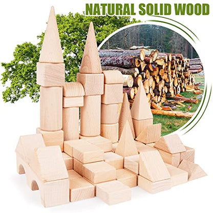 GenJuw 100Pcs Wooden Building Blocks Set- Wood Stacker Stacking Blocks Game Toys for Toddlers, Multiple Shapes, Toddles Blocks- Baby Wooden Blocks - WoodArtSupply