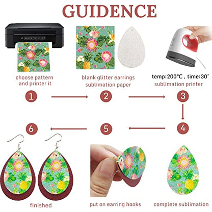 SHUANGART 194 Pcs Sublimation Blank Sparkly Glitter Faux Leather Earrings Kit, Blank Vivid Shiny Solid Pattern Earrings with Sublimation Paper for - WoodArtSupply