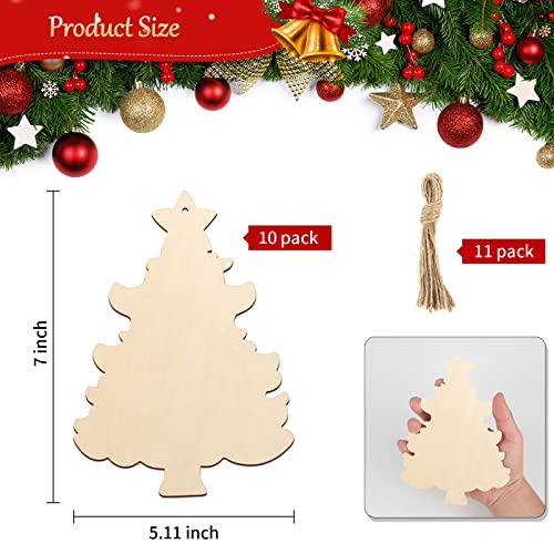 Large Size 7inch Wooden Christmas Ornaments to Paint 10PCS, DIY Blank Unfinished Wood Ornament for Crafts Hanging Decorations, Beige Christmas Tree Sophena