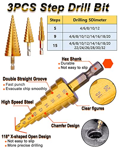 Rocaris 39 Pack Woodworking Chamfer Drilling Tools, Including Countersink Drill Bits, L-Wrench, Wood Plug Cutter, Step Drill Bit, Center Punch, Drill Rocaris