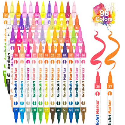 Banral 96 Colors Acrylic Paint Pens Markers, 48Pcs Upgraded Dual Brush Tip  and Dual Colors Paint Pens for Rock Painting, Stone, Wood, Calligraphy,  Canvas, Ceramic, Metal, Glass, DIY Crafts – WoodArtSupply