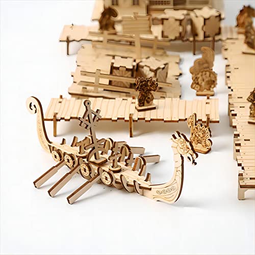 bennama 3D Wooden Puzzles Viking Port Invasion Model Kits, Brainteaser and Puzzle for Christmas/Birthday,Gifts for Adults and Teens to Build bennama