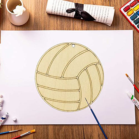 20pcs Volleyball Shape Cutout Unfinished Wood Crafts DIY Hanging Gift Tags Ornaments with Ropes for Home School Volleyball Sport Party Decoration, JANOU