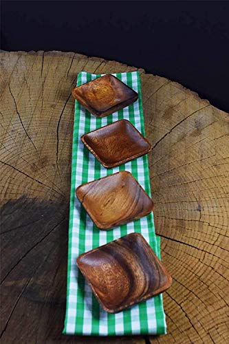 Acacia Handmade Wood Carved Plates - Set of 4 Calabash Bowls Size 4" (Square) BSRN