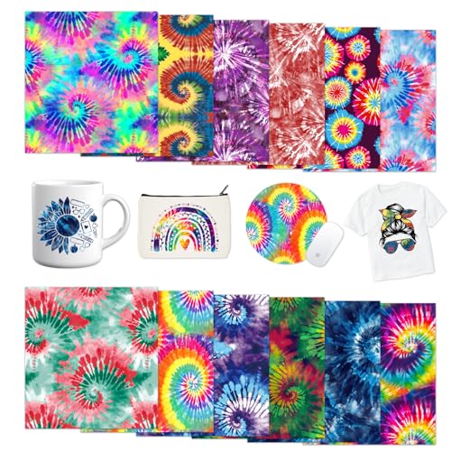 Tintnut Tie Dye Infusible Ink Transfer Sheets - 12 Sheets 12"x10", Seamless Colorful Sublimation Transfer Paper Bundle Compatible with Cricut for DIY Tintnut