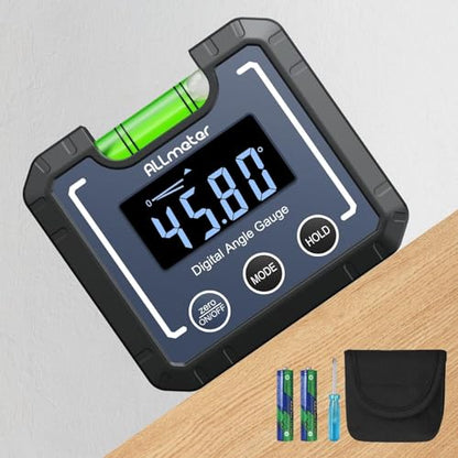 ALLmeter 0-360°(4 * 90°) Digital Angle Finder Level Magnetic Electronic Gauge Inclinometer Protractor Tool with Bubble Level and Magnetic Base LCD - WoodArtSupply