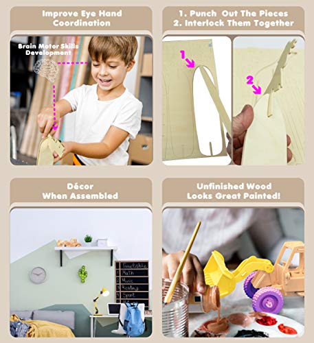 Puzzled 3D Puzzle Bulldozer Wood Craft Construction Model Kit, Fun Unique & Educational DIY Wooden Toy Assemble Model Unfinished Crafting Hobby Puzzled