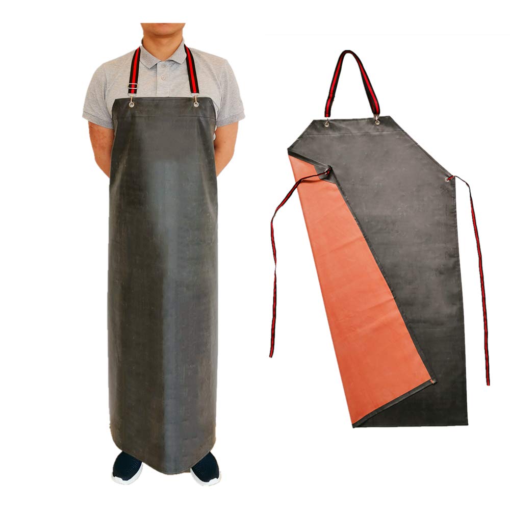 Thick Rubber Apron, 47.2 Inch x 33.5 Inch Waterproof Apron, Long Chemical Resistant Apron, Adjustable Work Aprons for DishWashing, Cleaning Fish, TonLing