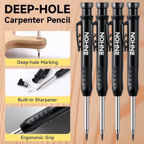 Enhon 57 Pcs Carpenter Pencils Set, Construction Pencils with Sharpener and 52 Refills, Deep Hole Mechanical Carpenter Pencil Set with Retractable Enhon