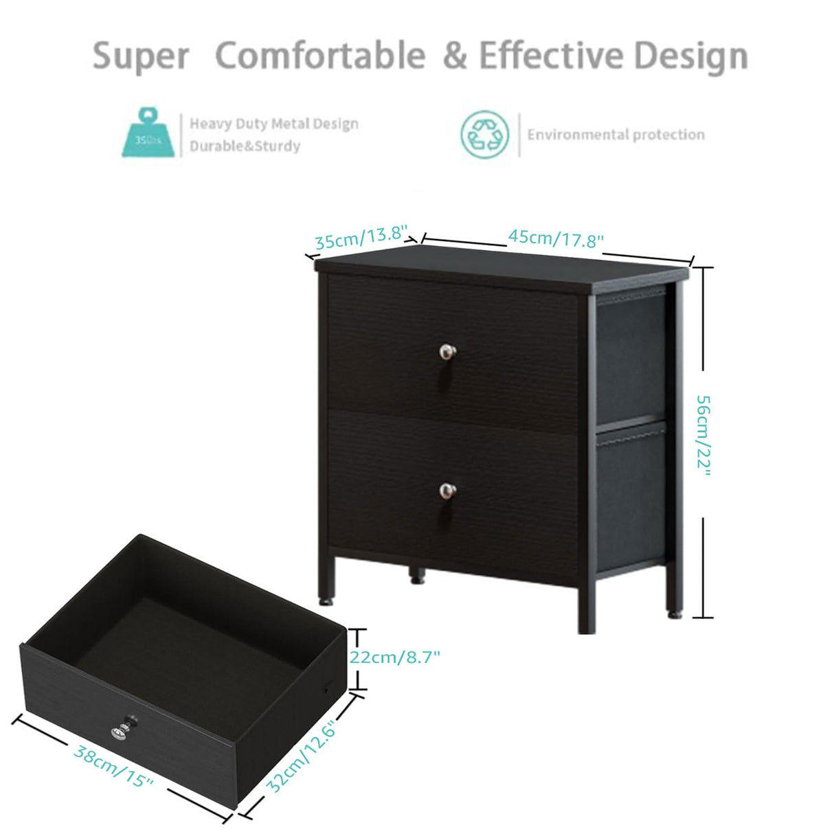 BOLUO Black Nightstands Set of 2, 2 Drawer Dresser for Bedroom Night Stand Small Nightstands End Table with Fabric Drawers Modern BOLUO