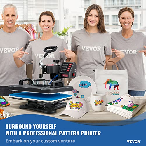 VEVOR Heat Press, 5 in 1 Heat Press Machine Machine 12x15, Clamshell Sublimation Transfer Printer Fast Heat-up, Digital Precise Temperature Control, VEVOR