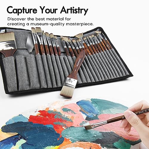 25 Pieces Paint Brush Set, Artist Professional Series, Synthetic Acrylic Paint Brushes with Flat, Filbert, Fan, Dagger, Cat Tongue, Round, Angle, Fuumuui