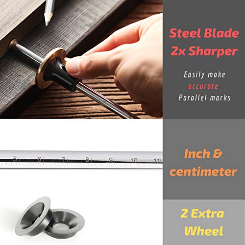 Mr. Pen Wheel Marking Gauge, 2 Extra Blades, Laser Engraved Graduations, Solid Brass Face, Adjustable Mr. Pen