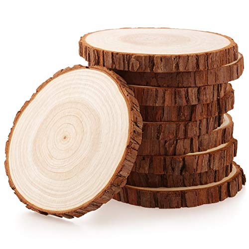 Fuyit Wood Slices 10 Pcs 4.7-5.1 Inches Unfinished Natural Tree Slice Wooden Circle with Bark Log Discs for DIY Arts and Craft Rustic Wedding Christmas Ornaments