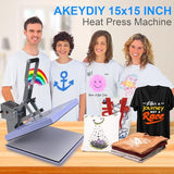 AKEYDIY Heat Press Machine, 15x15 inch Heat Press for t Shirts, Fast Heating for Heat Sublimation and Heat Vinyl Transfer, 1400W High Pressure AKEYDIY