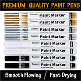 White Paint Pen, 8 Pack 0.7mm Acrylic Paint Pens with 2 White 2 Black 2 Gold 2 Silver Paint Pen Permanent Marker for Wood Rock Fabric Metal Plastic TZARROT