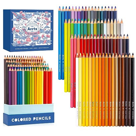 Arrtx 72 Colored Pencils Set, Premium Soft Core with Vibrant Colors for Coloring Drawing Blending Shading Sketching, Professional Coloring Pencils Arrtx