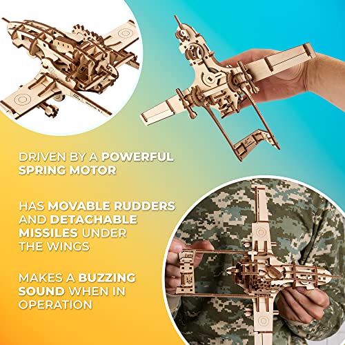 UGEARS Bayraktar TB2 Combat Drone - Powerful Wooden Airplane Drone Model Kit with Movable Rudders, Wing Ailerons, Moving Camera and Missiles Under UGEARS