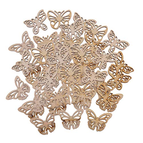 50pcs Wood Butterfly Embellishment Slices Cutout Crafts for Card Making Scrapbooking DIY Wood Art Wedding Decorations FRECI