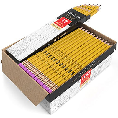 ARTEZA #2 Pencils in Bulk (180 Pack) – Pre-Sharpened, High Precision Writing Tools with Latex-Free Erasers - Essential for School, Office, Art and